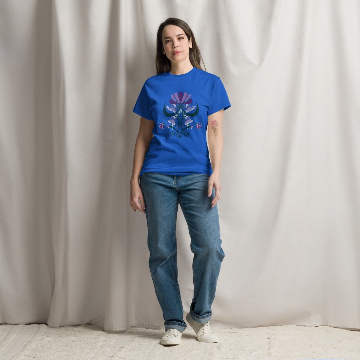 100% Cotton Classic Floral Design Tee - T - SHIRT