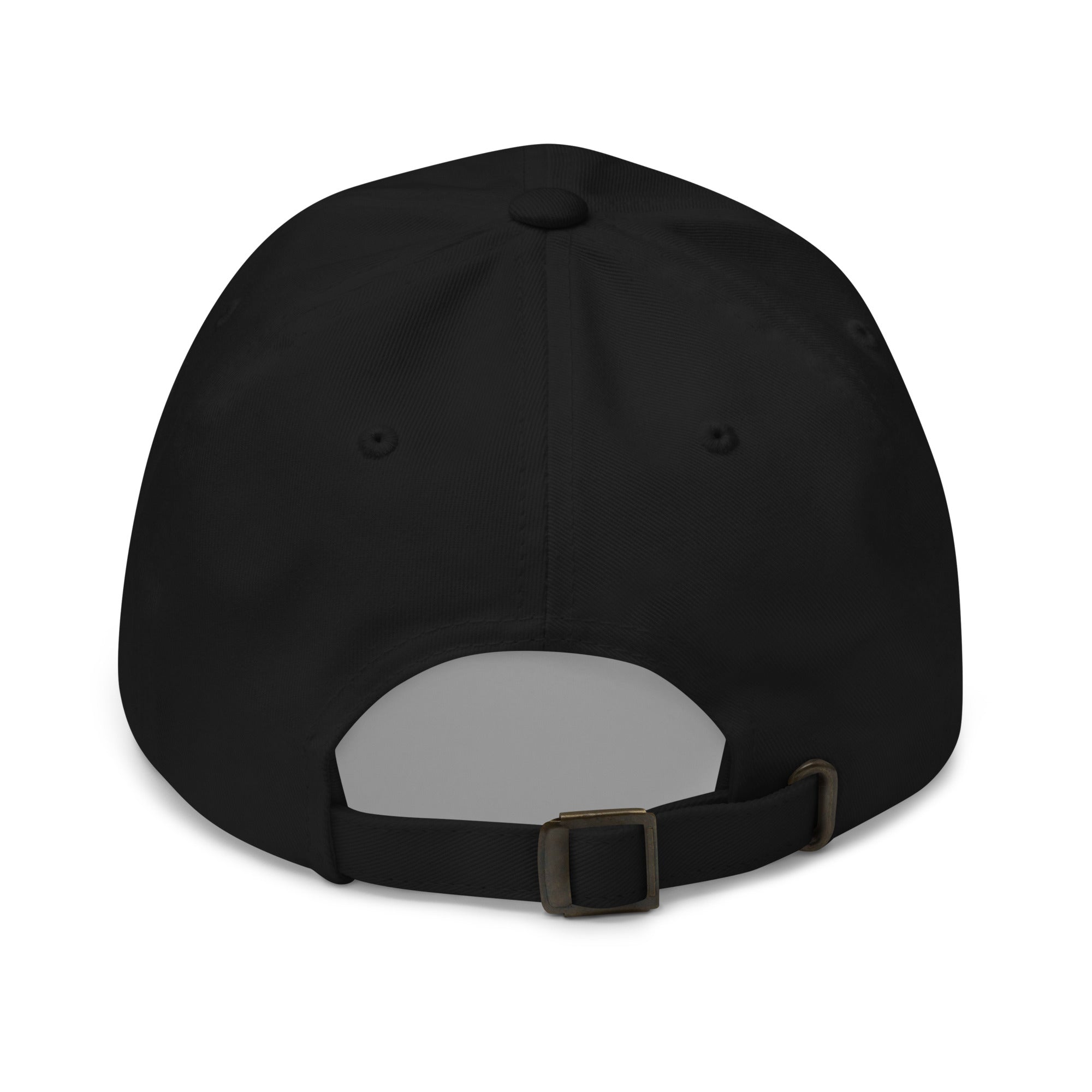 Black cap with a gray patch on the back on a white background