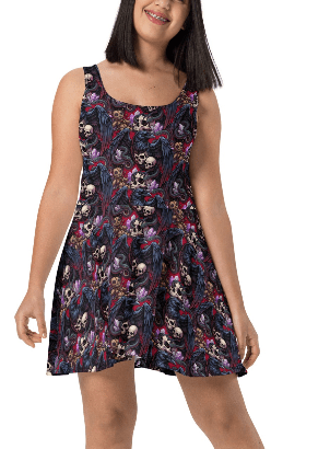 Dark Bloom Skull Skater Dress - Dress
