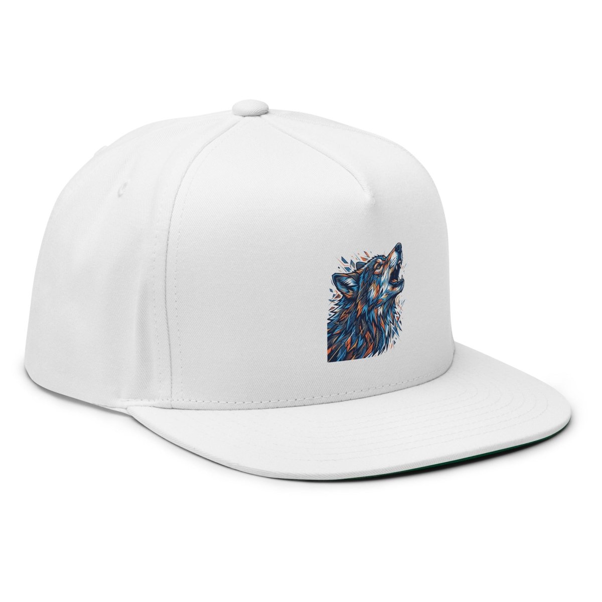 Howling Wolf Print Flat Bill Snapback Cap - Hat