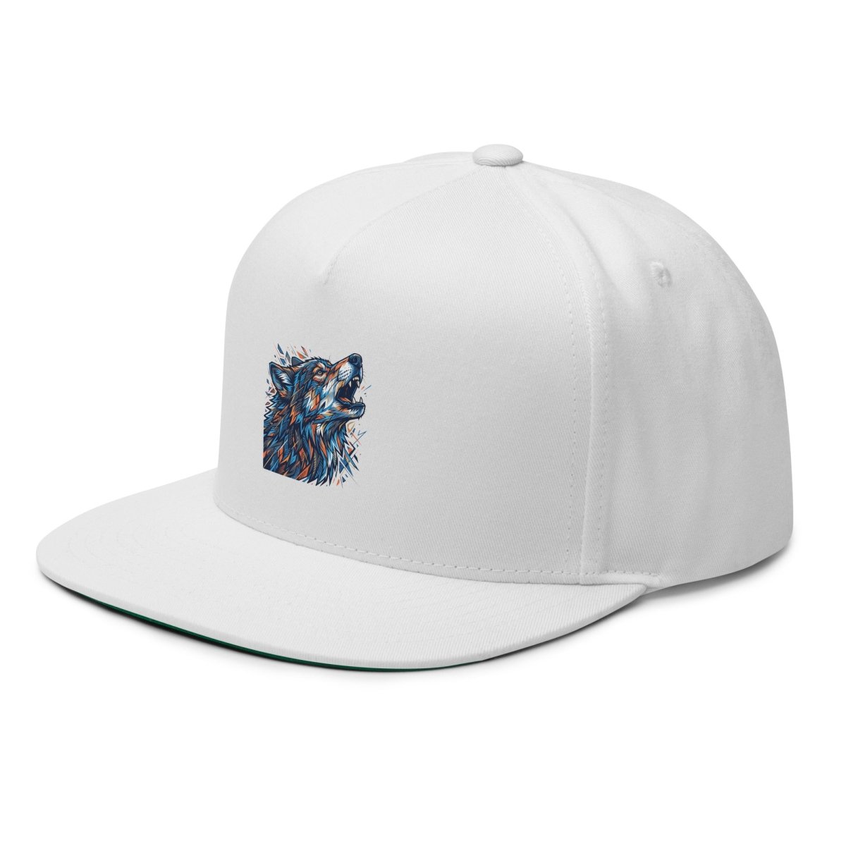 Howling Wolf Print Flat Bill Snapback Cap - Hat