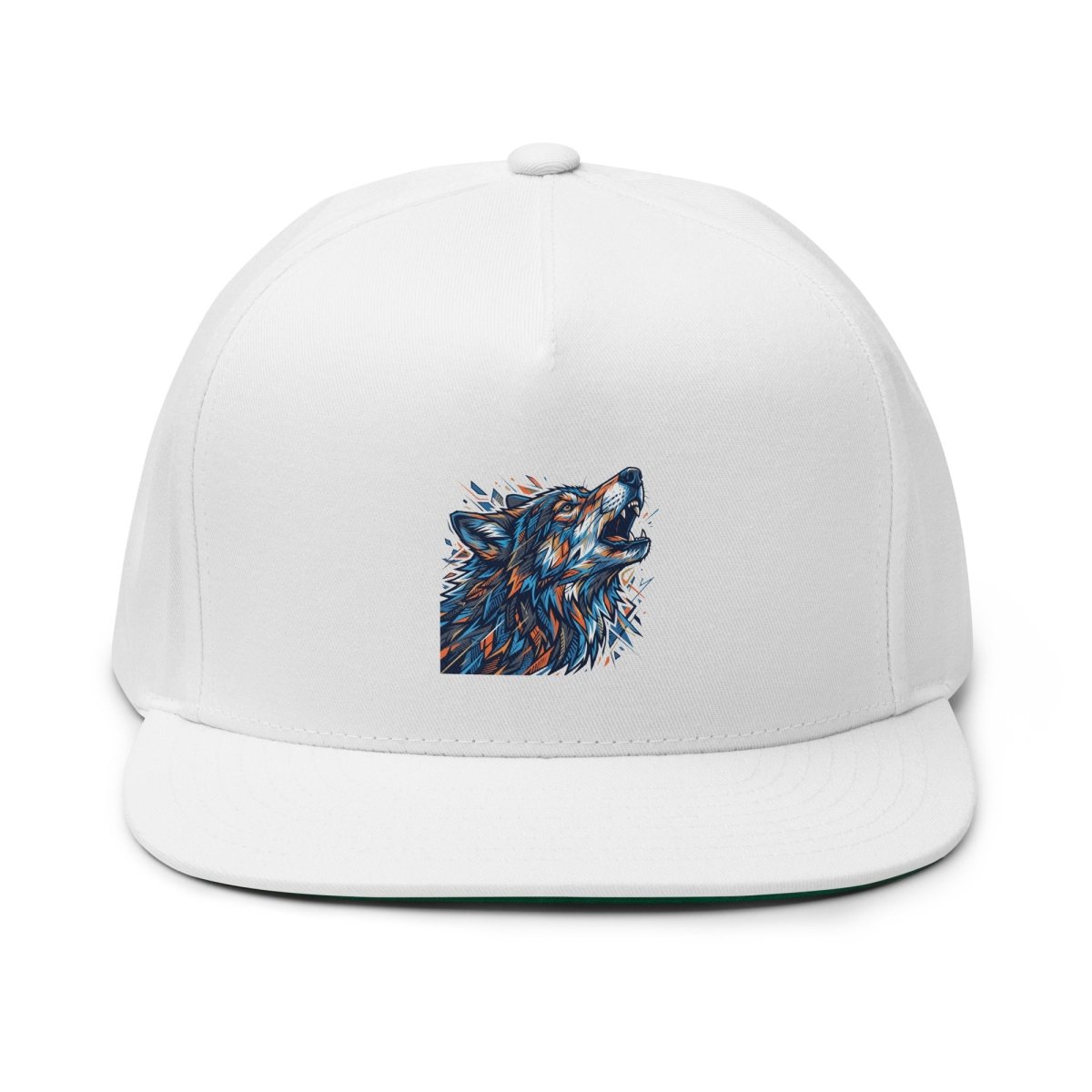 Howling Wolf Print Flat Bill Snapback Cap - Hat