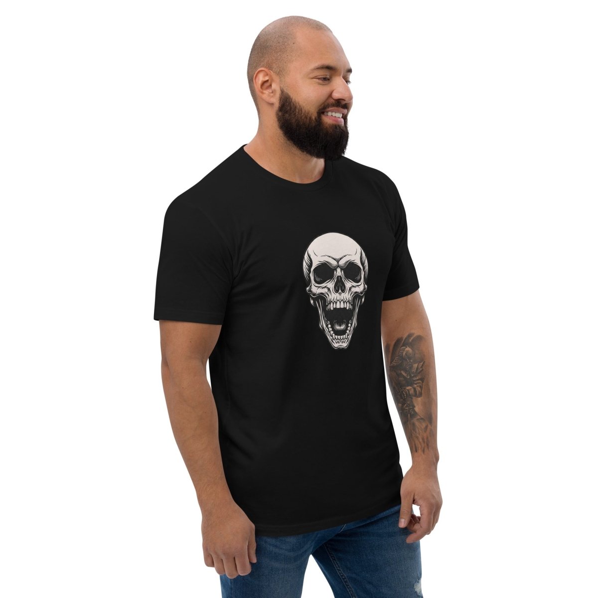 Men's Skull Design T-Shirt | Fitted Black Combed Cotton Tee - T - SHIRT