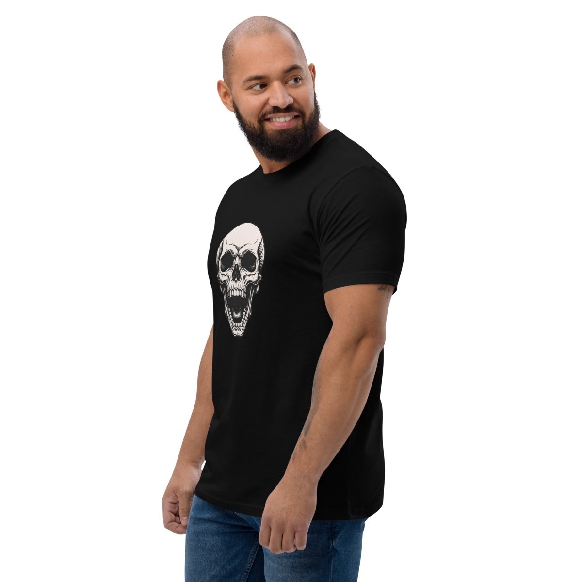 Men's Skull Design T-Shirt | Fitted Black Combed Cotton Tee - T - SHIRT