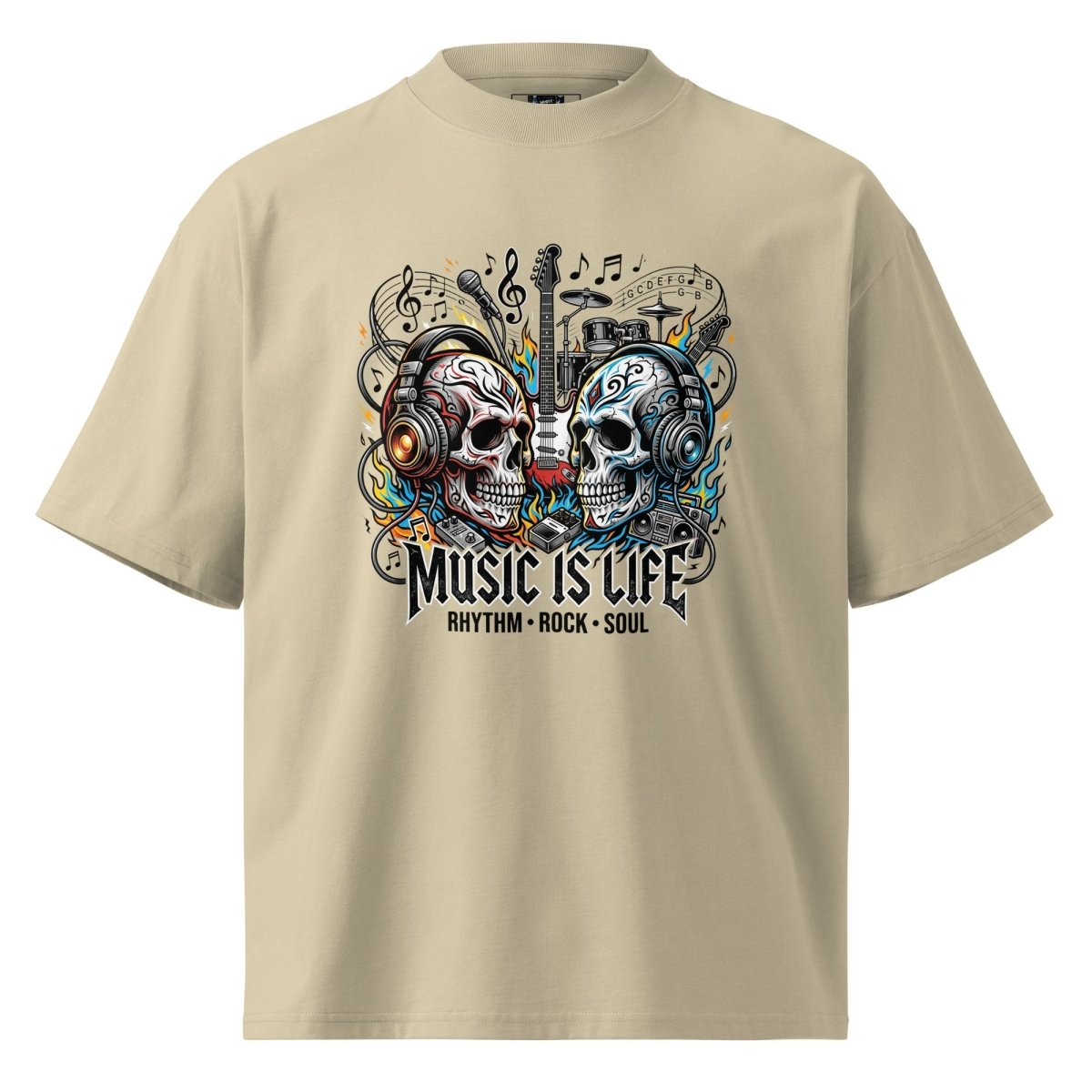 Music Is Life Organic Oversized High Neck Tee - T-Shirt