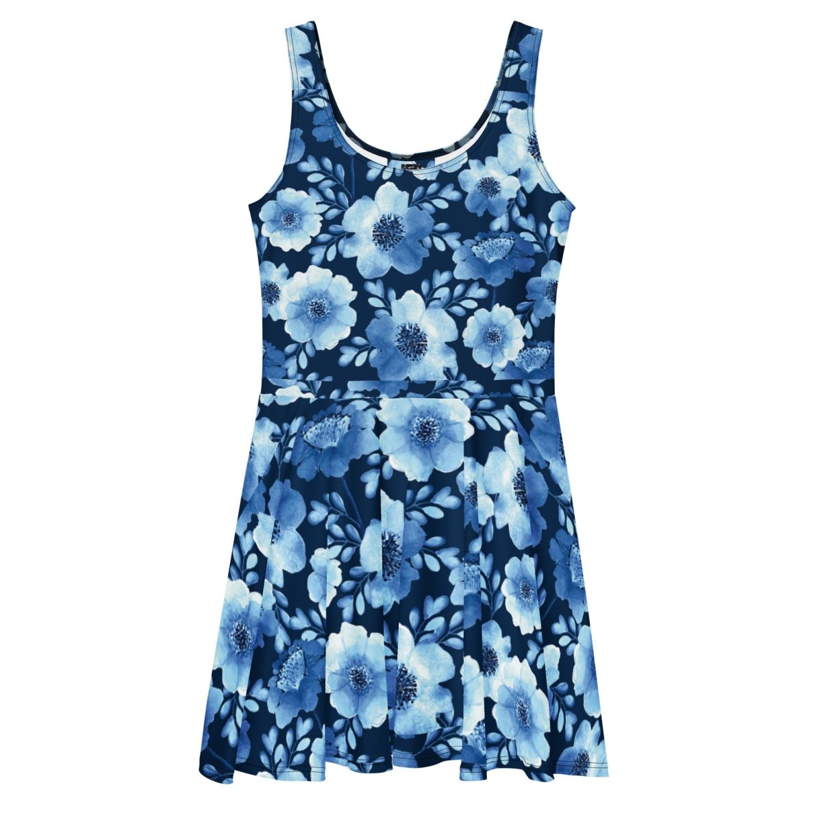 Navy Floral Print Skater Dress - Dress