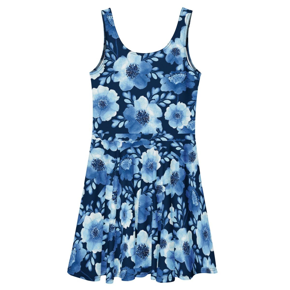 Navy Floral Print Skater Dress - Dress