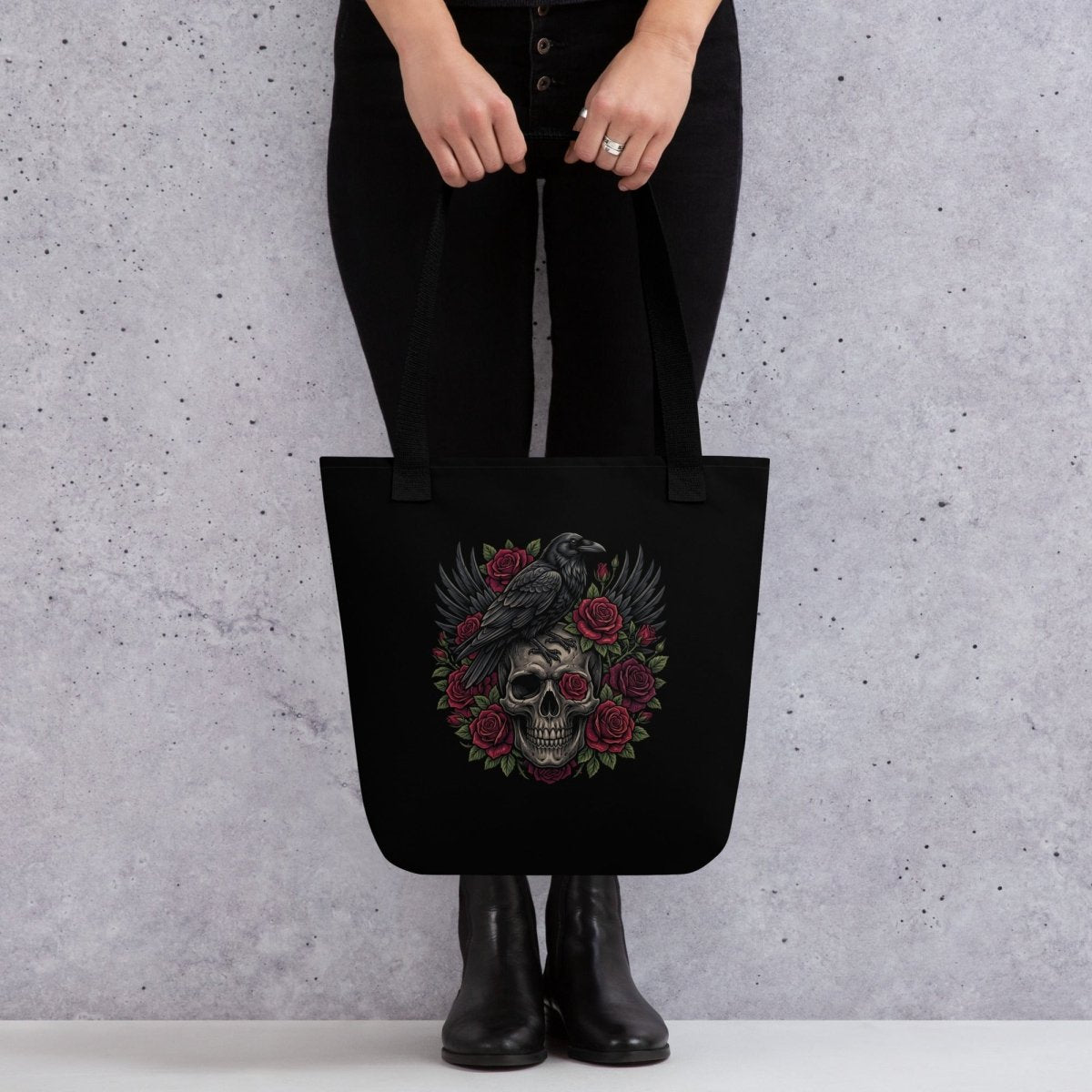 Raven & Roses Skull Tote Bag - Tote Bag