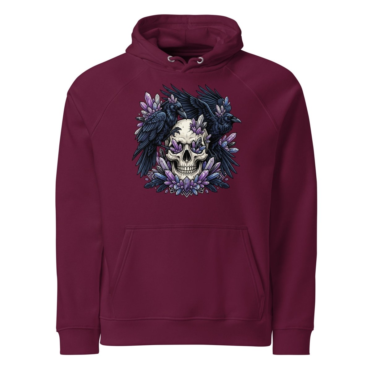 Ravens & Crystal Skull Unisex Eco Raglan Hoodie - HOODIE