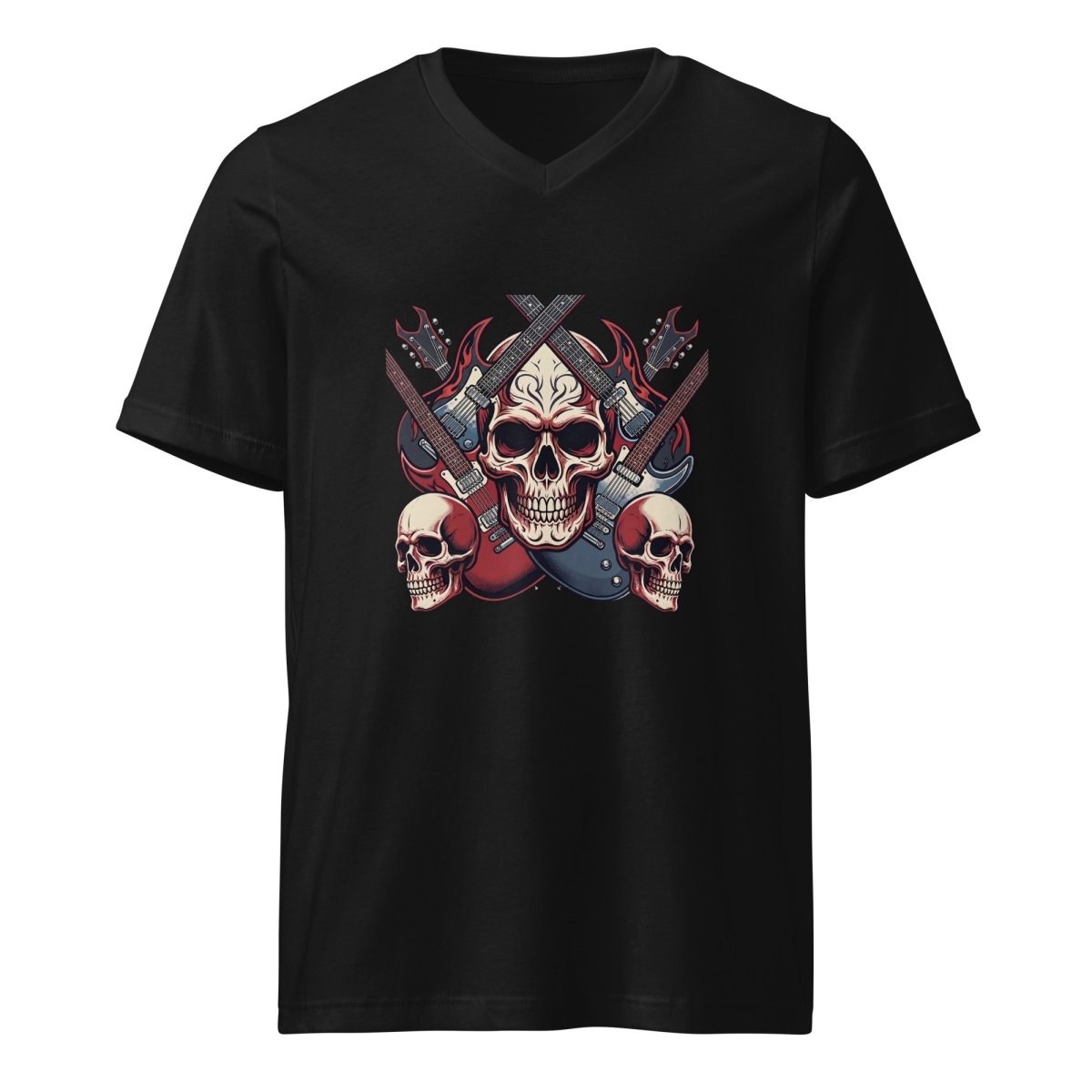 Rock Skull Guitar V - Neck T-Shirt - T - SHIRT
