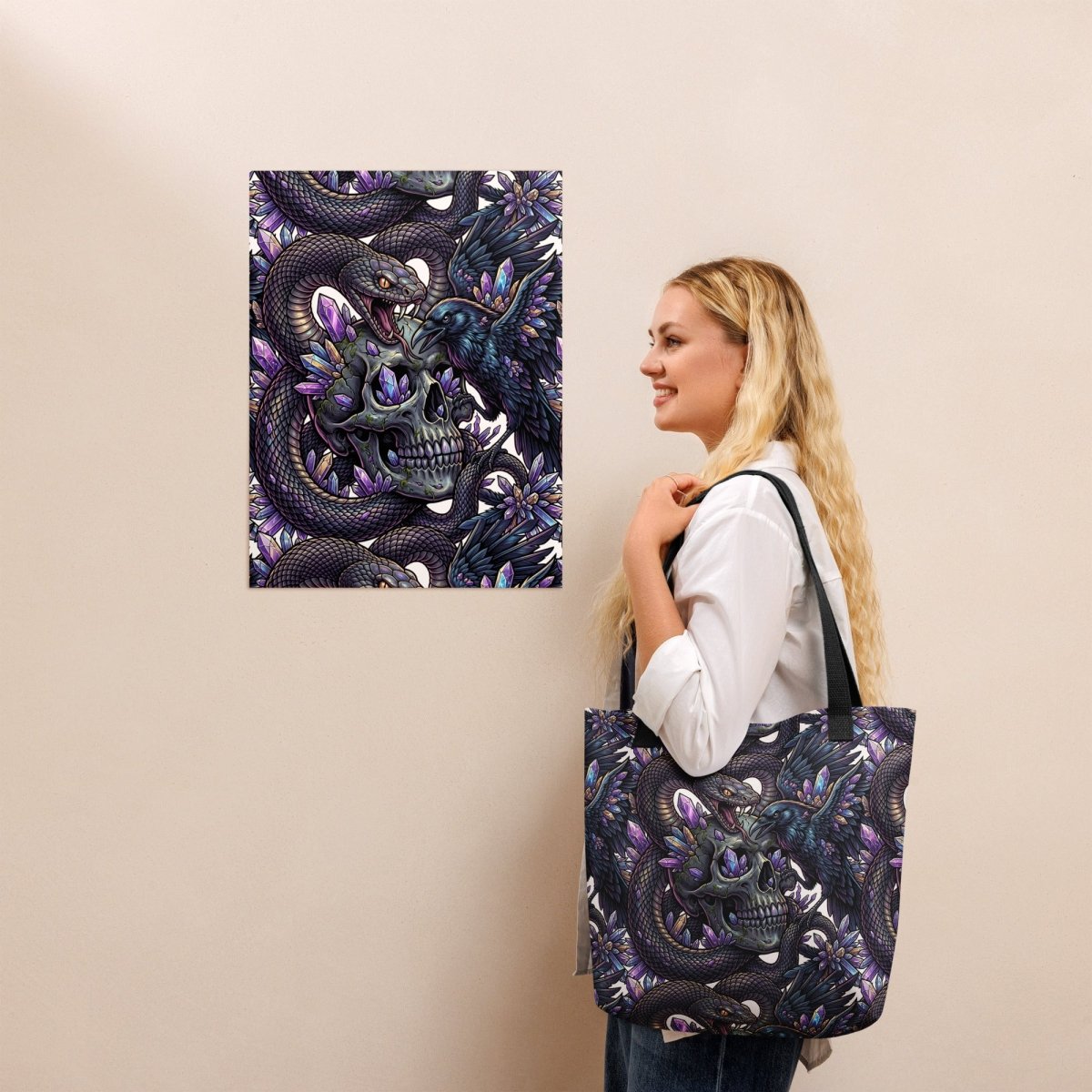 Serpent & Skull Dark Art Tote Bag — Gothic All - Over Print - Tote Bag