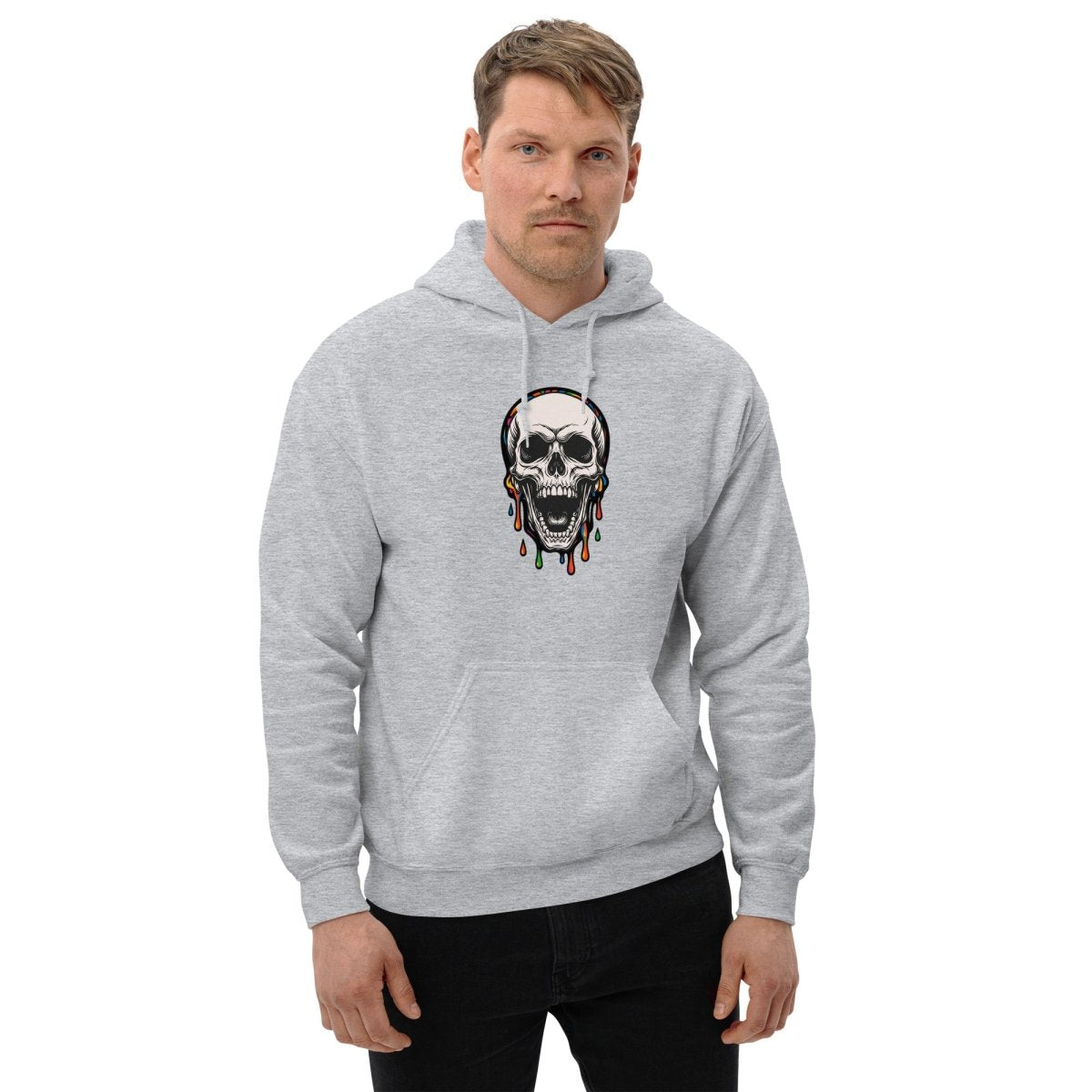 Man wearing a Skull Print grey Hoodie