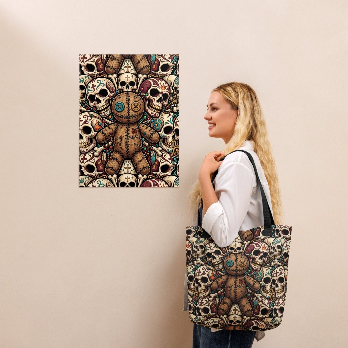 Skull & Voodoo All - Over Print Tote Bag — Dark Art Statement Carry - Tote Bag