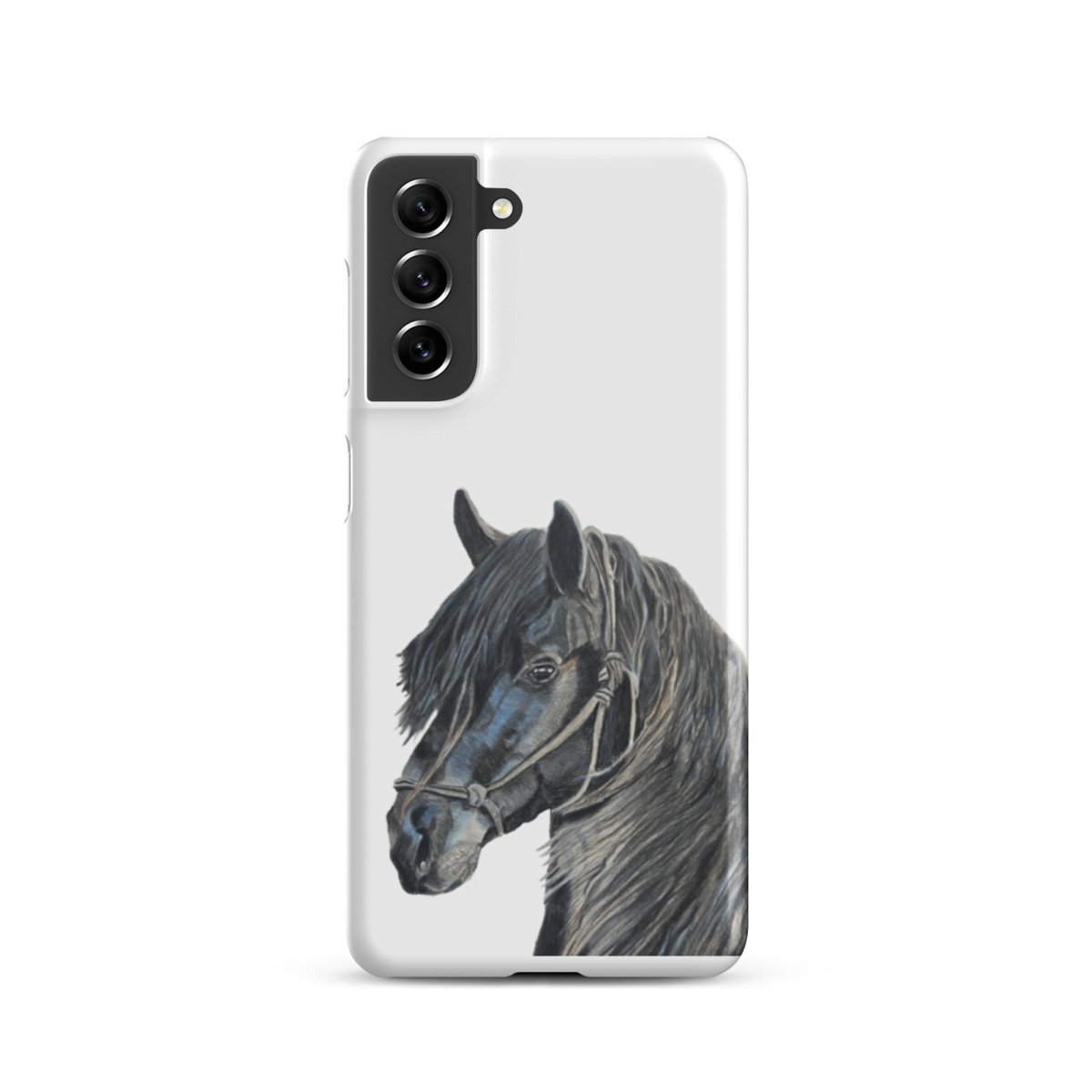 Samsung galaxy s21 white phone snap case with horse design