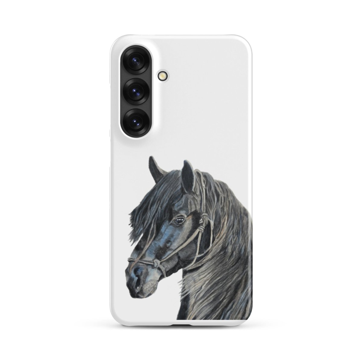 Samsung s25 plus white phone snap case with a horse design