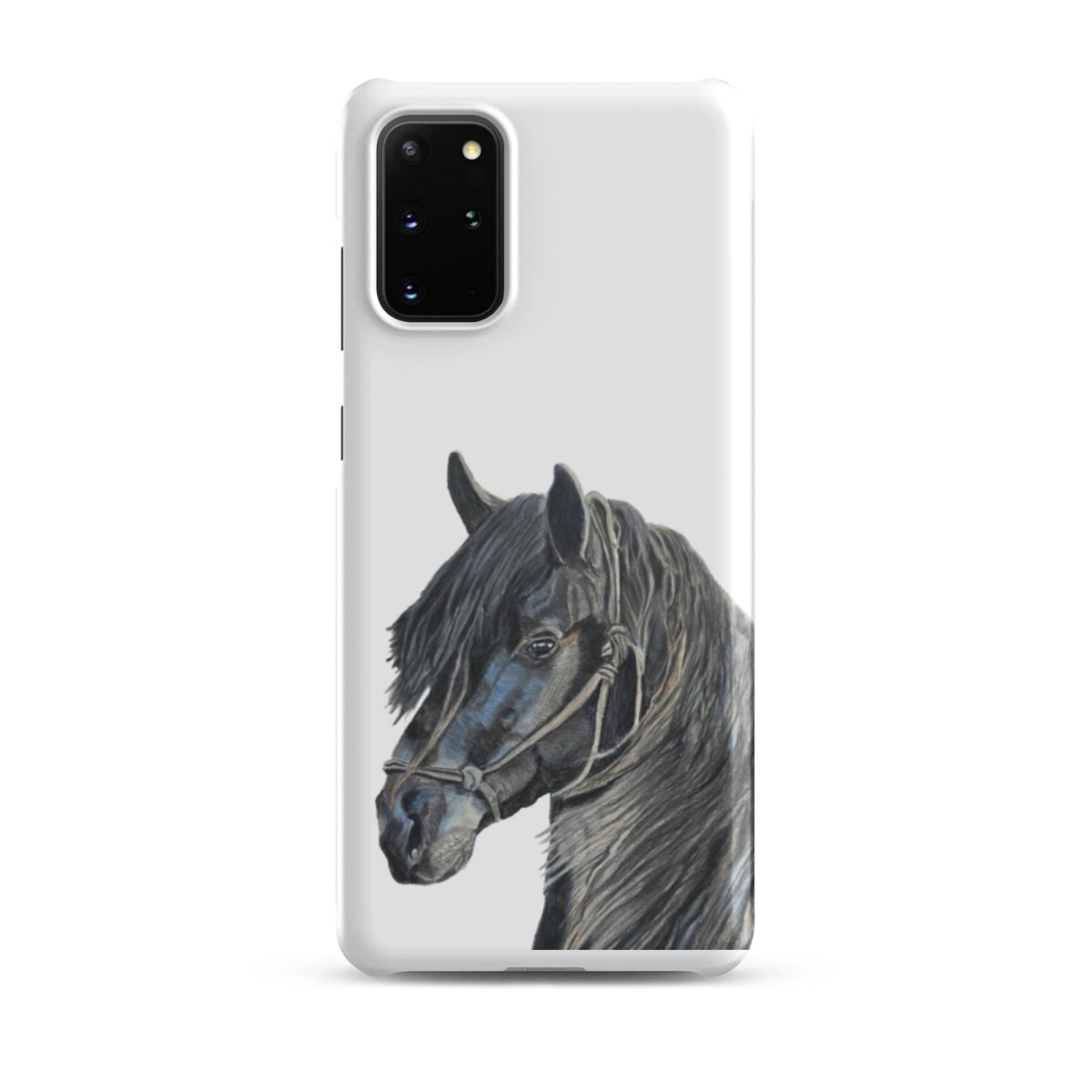 s20 plus phone snap case with horse design and white background