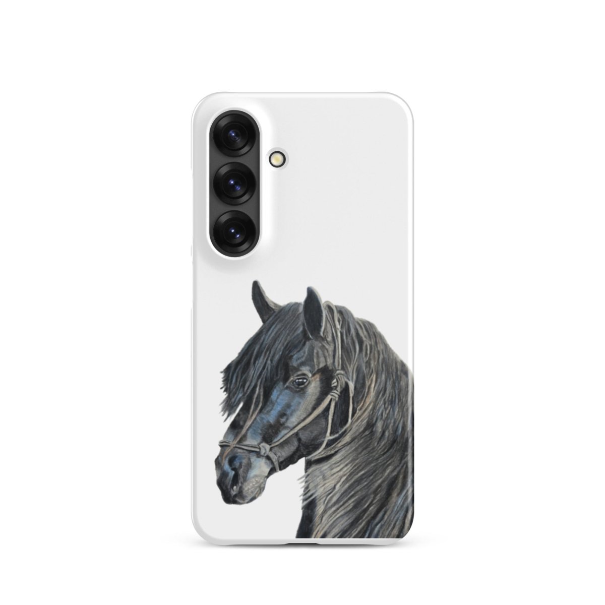 Samsung s25 white phone snap case with horse design