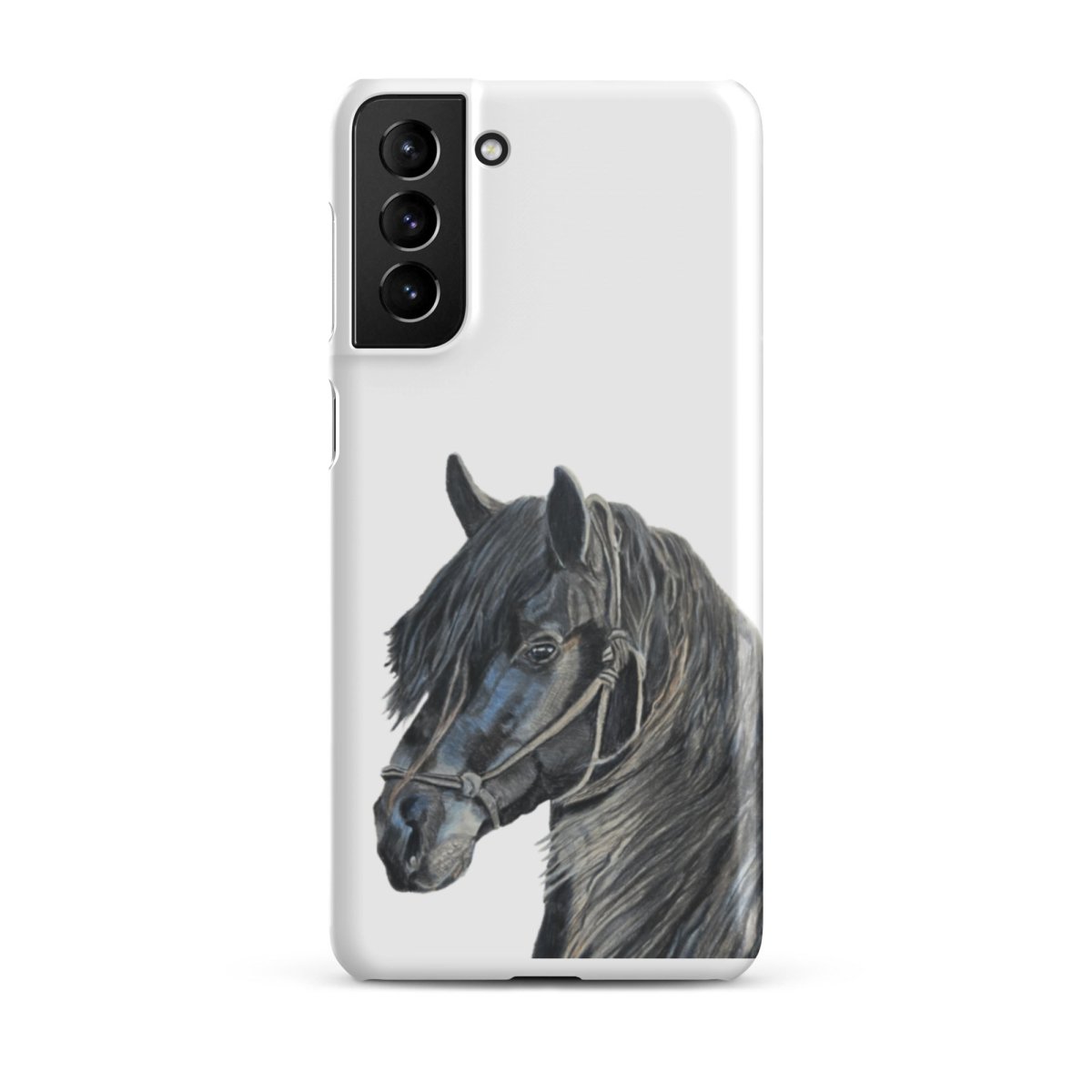 Samsung s21 plus phone case with horse design on white snap case