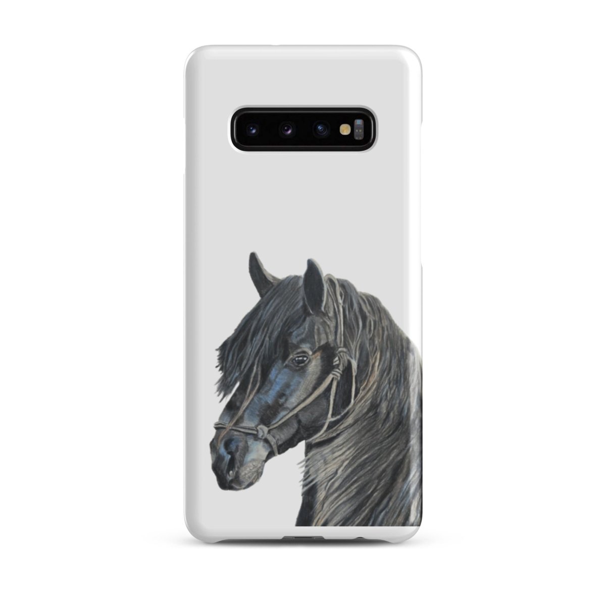 Horse design on a Samsung s10 plus phone snap case with white background