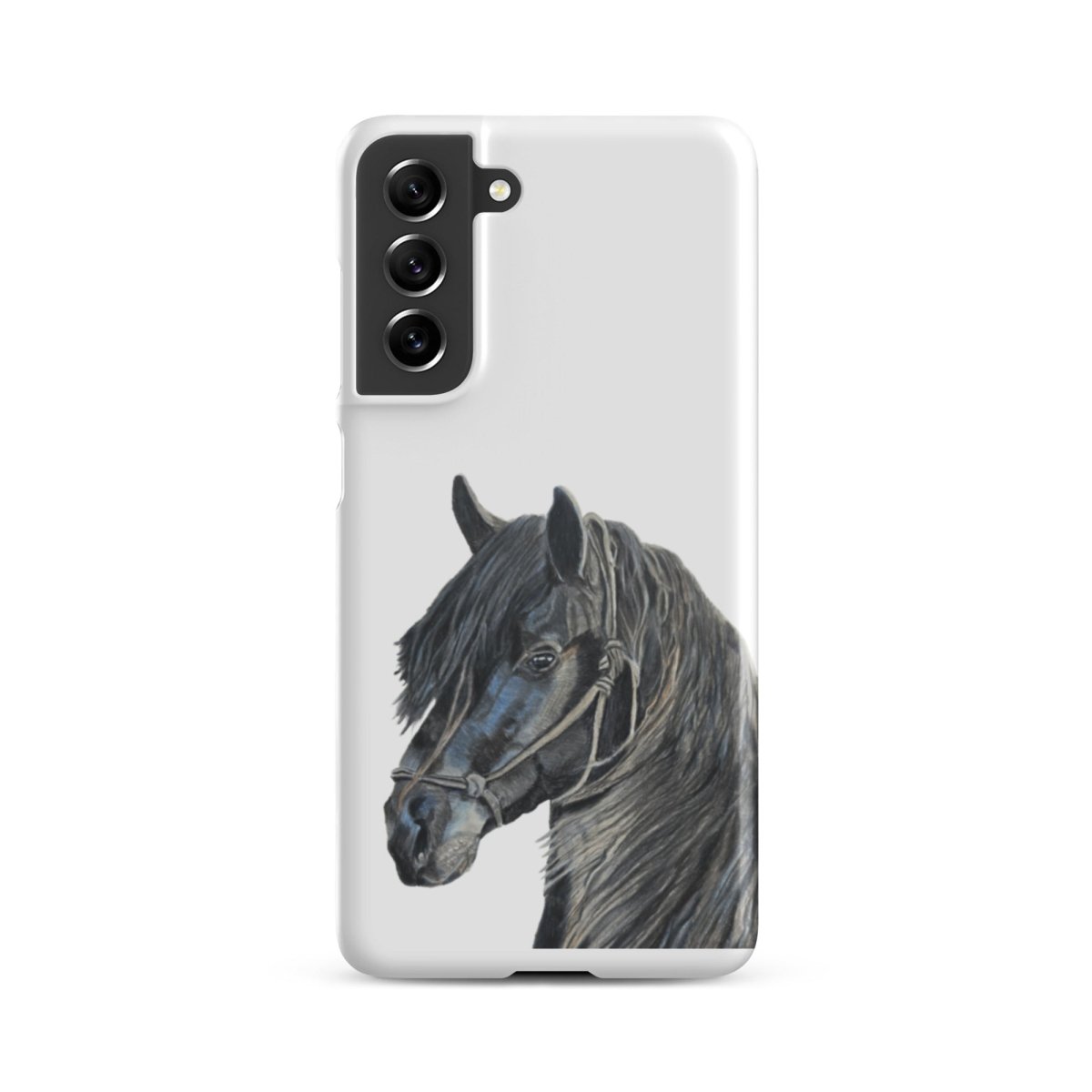 s21 FE Samsung phone case with horse design on white snap case