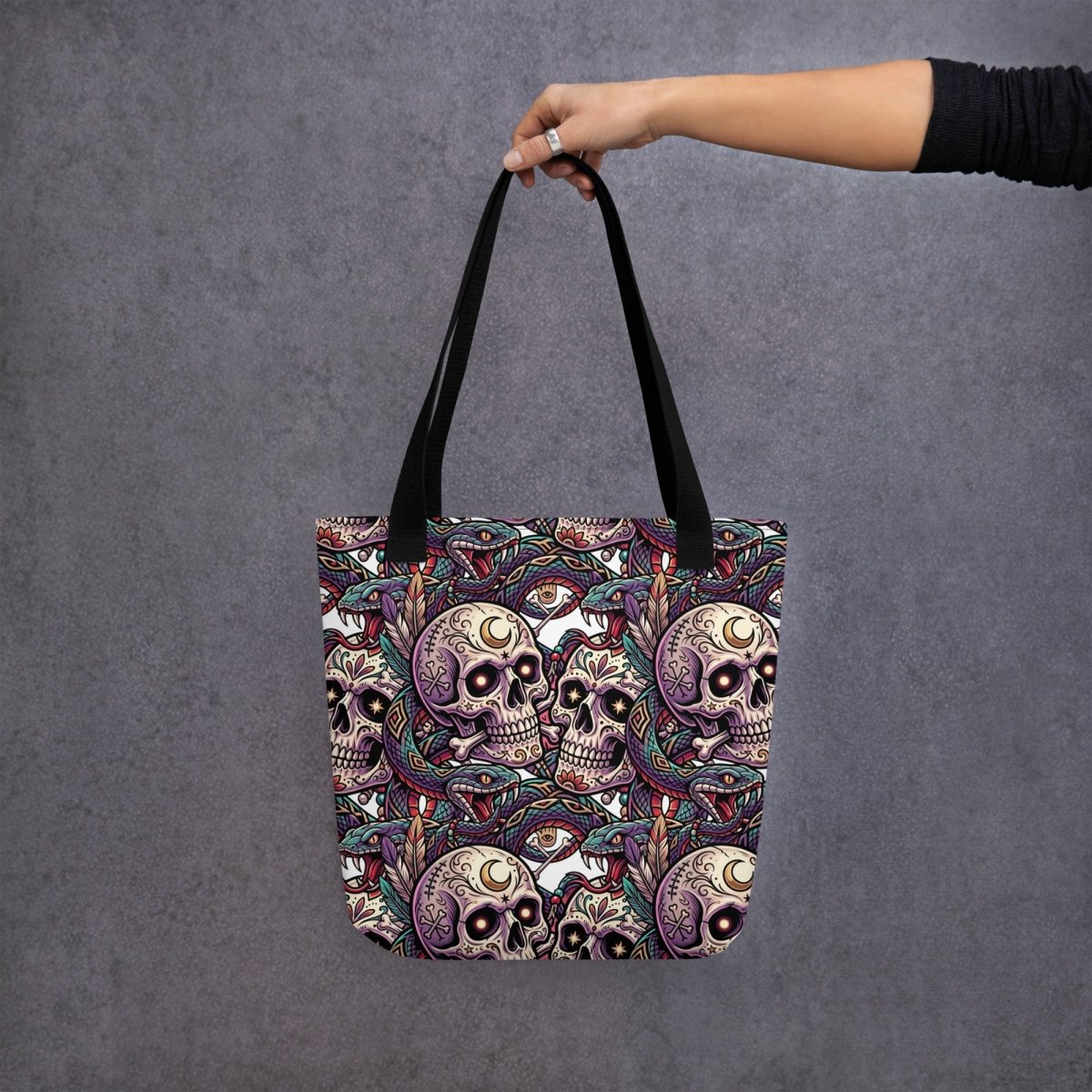 Sugar Skull & Serpent All - Over Print Tote Bag — Gothic Dark Art - Tote Bag