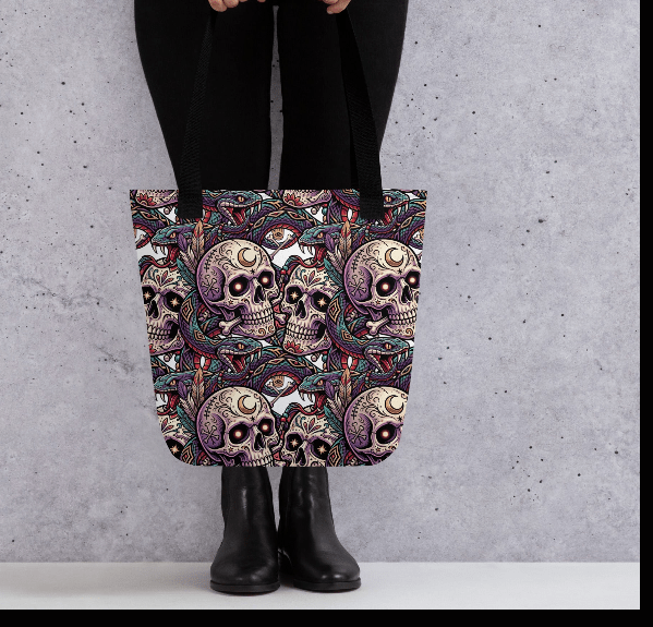 Sugar Skull & Serpent All - Over Print Tote Bag — Gothic Dark Art - Tote Bag