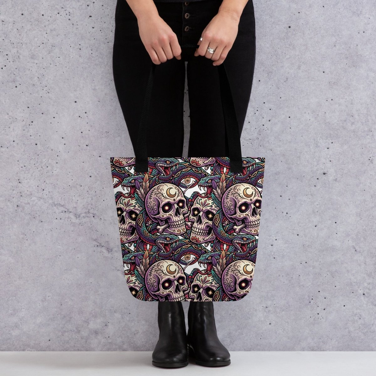 Sugar Skull & Serpent All - Over Print Tote Bag — Gothic Dark Art - Tote Bag