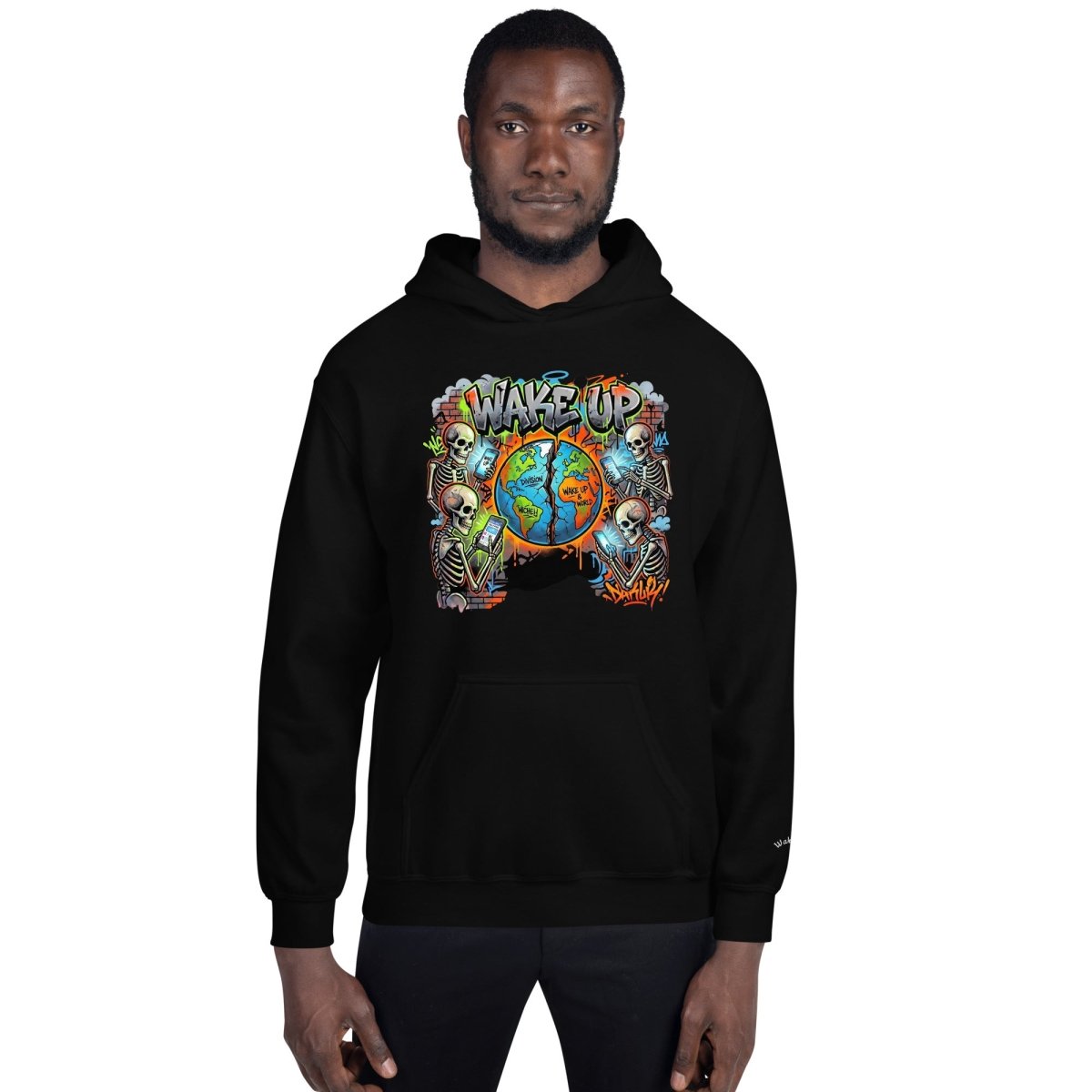 Wake Up Graffiti Skull Hoodie – Dark Art Streetwear - Hoodie