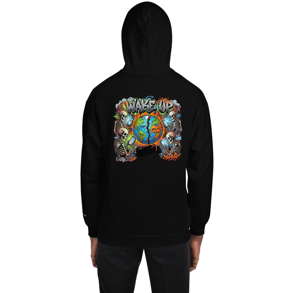 Wake Up Graffiti Skull Hoodie – Dark Art Streetwear - Hoodie