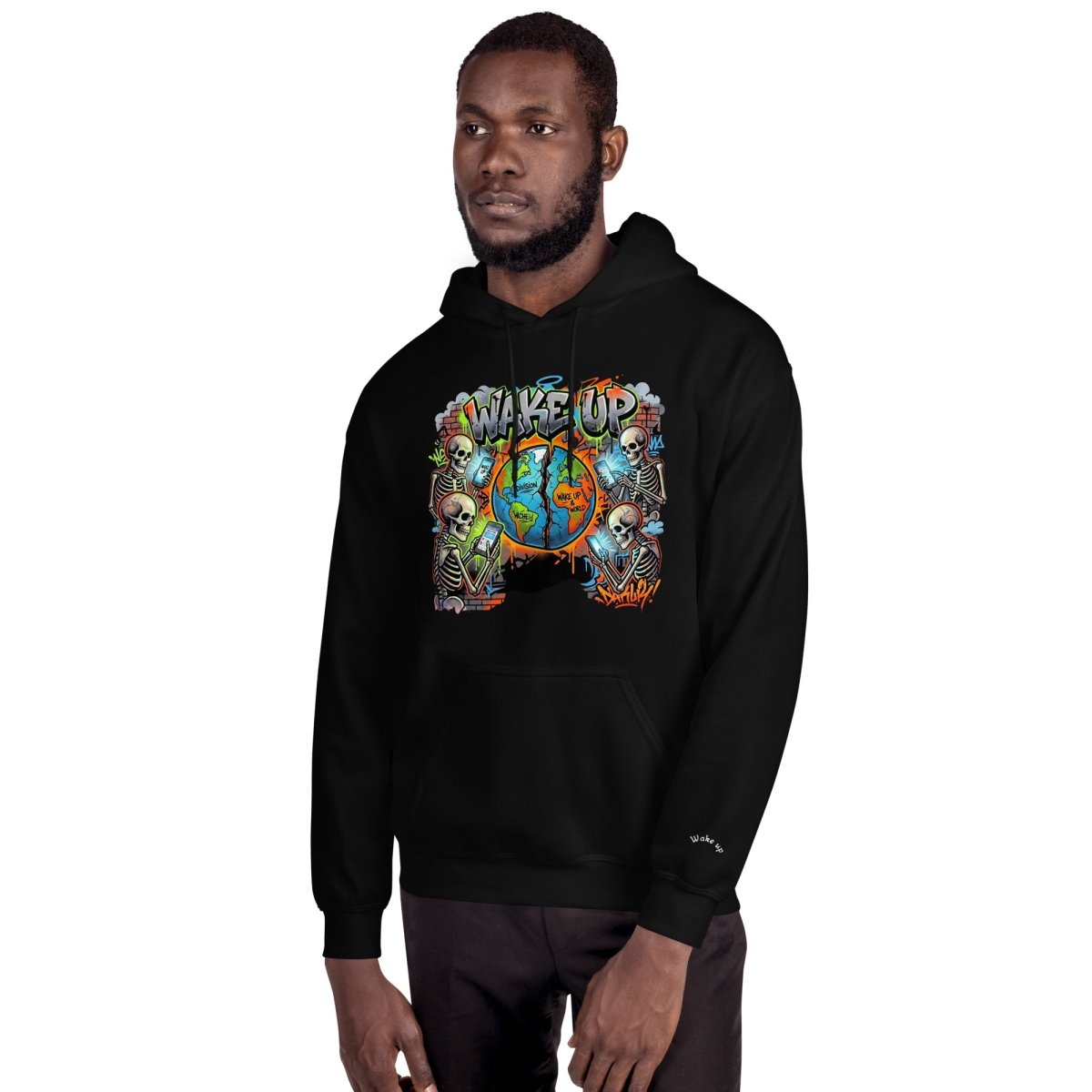 Wake Up Graffiti Skull Hoodie – Dark Art Streetwear - Hoodie