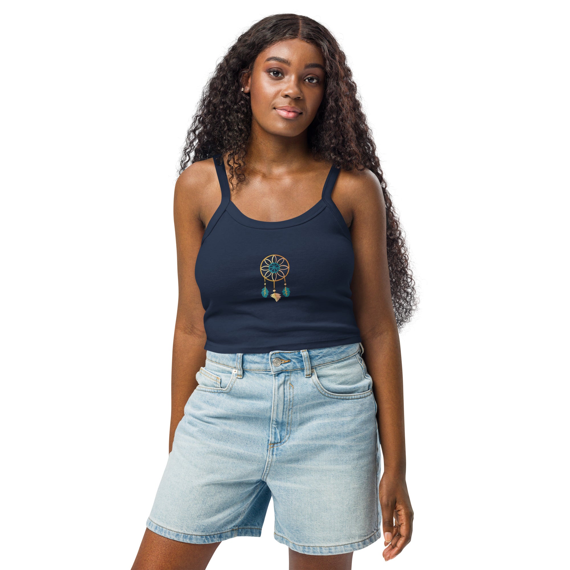 Women’s Micro Rib Tank Top with Mandala Logo Navy 