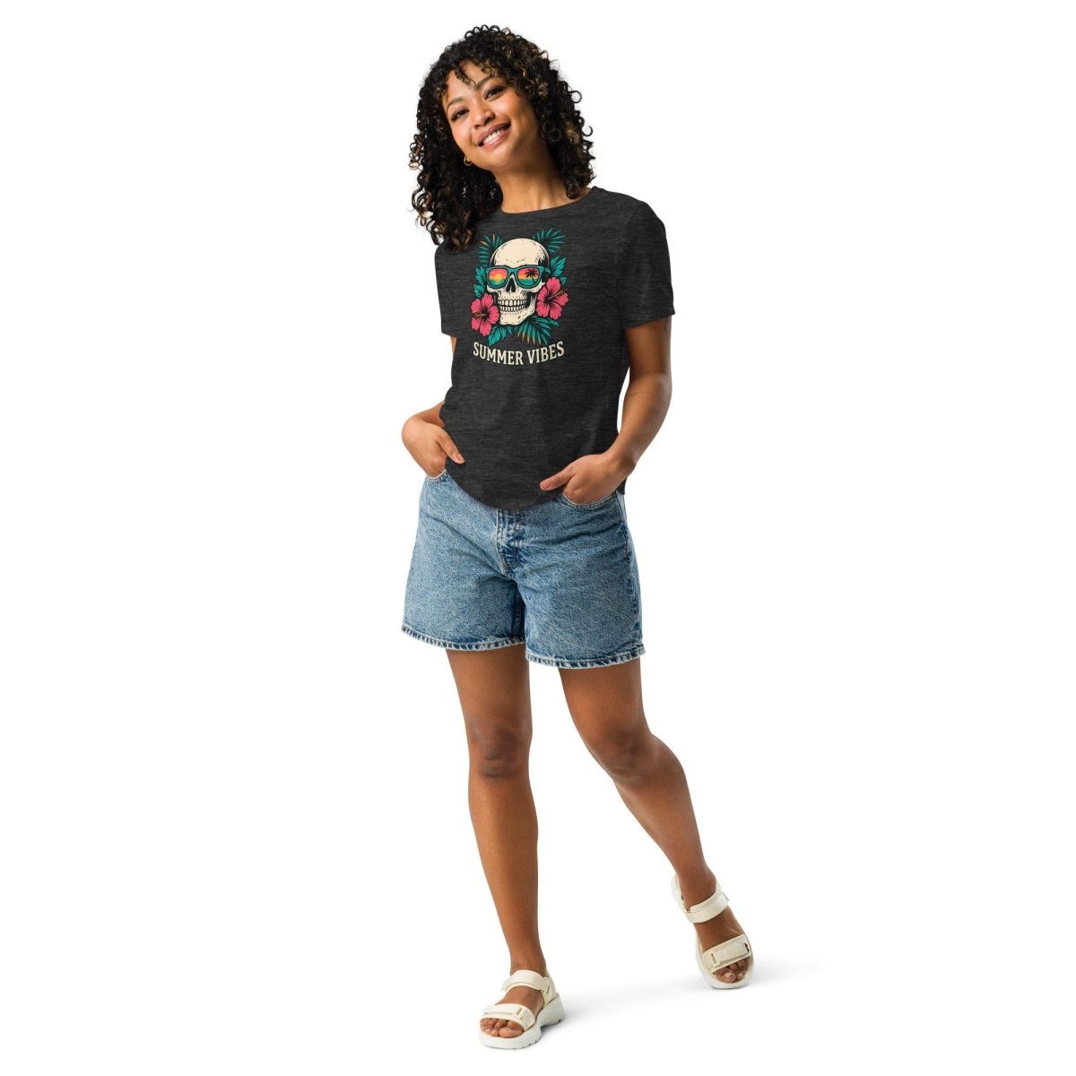 Women's Relaxed Fit T-Shirt | Dark Grey Heather Soft Cotton Tee - T - SHIRT