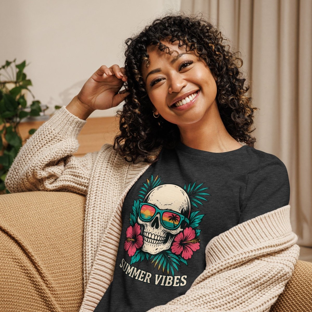 Women's Relaxed Fit T-Shirt | Dark Grey Heather Soft Cotton Tee - T - SHIRT